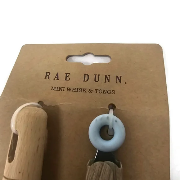 Rae Dunn Wooden Mini Whisk and Tongs with Light Blue Accents - Picture 5 of 6